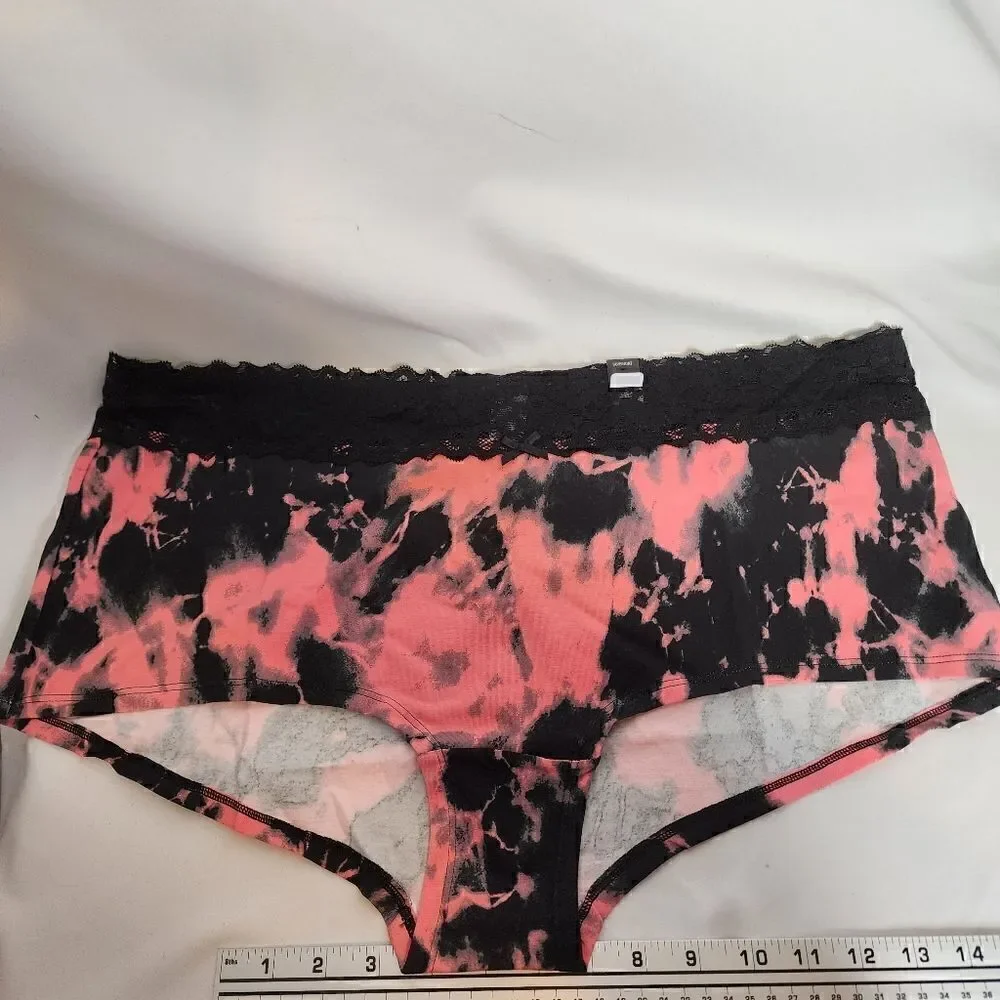 4X 26W Torrid Cotton Boyshort Panty Tiedye Pink Black Lace Trim Mid Rise Medium